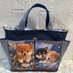  【ハンドメイド】♡柴犬ちゃん柄♡ポケット沢山お散歩バック