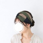 パッチワーク ヘアターバン (結び) ☆ ベージュ × カーキ × ネイビー