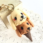 フェイクスイーツ*ダックスフンドちゃん・ダブルアイス・チャーム*レッド・クリーム*わんこ・犬