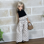 NO,646リカちゃん服  白黒ドット　タックワイドパンツ　オシャレペプラムトップス　夏コーデ　リアルクローズ