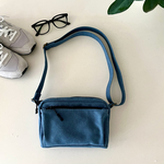 ファスナーポケットが充実したミニマムショルダーバック♡ヴィンテージ帆布♡ブルー