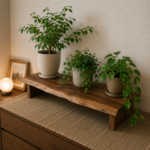 耳付き風ウェーブ加工の木製スタンド │ 観葉植物 モニター台 花台 飾り台
