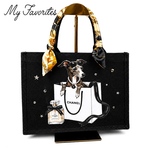 🎀サングラスをのせたイタグレちゃんのひょっこりショップバッグデザイン👜🐕✨香水瓶とリボンも添えて....💕💕スタイリッシュな大人可愛いジュートバッグ👜✨