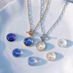 海辺の景色 ネックレス｜透明感 涼しげアクセサリー 夏 金属アレルギー対応 サージカルステンレス ロングネックレス マンテル ネイビー