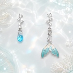 人魚姫の幸せの涙 ピアス｜マーメイドテール ブルー 雫 アシンメトリー 揺れるピアス