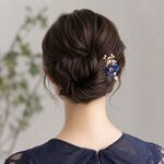 『新作』青いお花の髪飾り ラピスラズリとパールのヘアコーム　ヘアアクセサリー　洋装 和装 髪飾り
