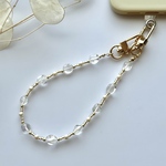 水晶とパールのハンドストラップ|天然石ナゲット|スマホストラップ|ゴールド シルバー|結婚式 お呼ばれ