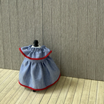 ♡１１㎝ドールサイズ♡おちびちゃんの♥フリルワンピ♥【ブルー×レッド】リボン付き