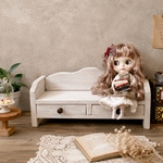 ドールベンチ アクセサリー収納　アンティーク風　レトロ　木製 引き出し収納 ドール家具 　卓上収納 ジュエリー収納 　ダークブラウン　ロング