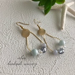 上質天然石 チェーンピアス/イヤリング  アクアマリン 水晶 ブルーレースアゲート  サージカルステンレス  【3月誕生石】