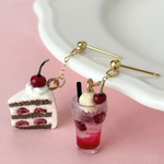 アメリカンチェリーのショートケーキ＆チェリーソーダ🍒　ピアス/イヤリング　ミニチュア　クリームソーダ