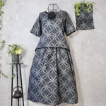大島紬 着物リメイク👘七宝柄セットアップ《フリルスヌード＋ペチコート付き》
