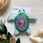 ビーズブローチ【ウミガメ・紫】ビーズ刺繍