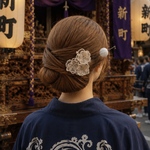 祭り浴衣髪飾り　オーガンジー花飾り　3点セット