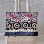インド刺繍　ハンドバッグ　ジュートバック