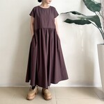 半袖サイドリボンワンピース　* Cotton素材 Brownカラー * 