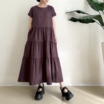 半袖大人ティア―ドワンピース　* Cotton 素材 Brownカラー *　