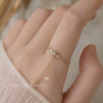 新作　シンプル　18K　高品質　上品　繊細　大人女子　ライト　グリーン　CZダイヤ　チェーン　リング　指輪