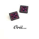 キラキラスクエア小花柄刺繍ピアス