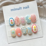 [ 𝑻𝑼𝑳𝑰𝑷 𝑮𝑨𝑹𝑫𝑬𝑵 nailtips ] ネイルチップ ちぐはぐ  個性派 韓国 ぷっくり ニュアンス お花 うねうね 癖ネイル パステル チューリップ 花 リボン チェック