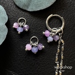 2pcs 天然石 ショートタッセルチャーム パープルMIX シルバー / マレーシアジェイド ファセットロンデル