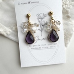 【 pierce / earring 】 淡水パール と 紫 の ドロップ チャーム ピアス イヤリング