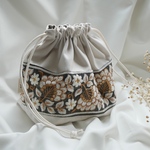 【 フルオーダー品 】 / インド刺繍リボン 巾着メイクポーチ 帆布