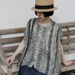 毎日着たくなる快適さ コットンリネンブラウス　オリジナル柄　トップス　260608-1