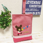 現品限り♪くまとHAPPYのシューズケース♪ハンドメイド♪レッド