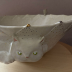【レレレさま受注作品】てふてふと白猫さんの手洗い鉢