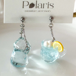 雨上がりの空色ソーダととけかけ氷のアシンメトリー【ピアス/イヤリング】ミニチュア