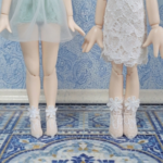 1/6.1/4(小さい)ドール用 白 マーガレットモチーフ & 総レース ソックス