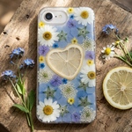 ハートレモン＊ネモフィラ＊押し花スマホケース