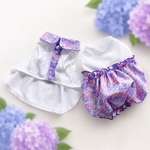 夏犬服　アジサイパープルの花柄ペアタンクトップ