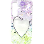 【Galaxy S25用】グリーン×パープル ハート開きグラテーションデコスマホケース♡