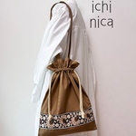 インド刺繍　大きめ巾着トートバッグ
