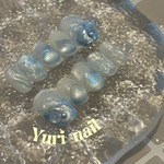 🧊水 ジェルネイルチップ🧊 水面 氷 海 水色 白 マグネット インク オーロラ ホワイト ブルー ニュアンス ぷっくり うるうる ブライダル ウェディング 成人式 夏ネイル 涼しげ ワンホン