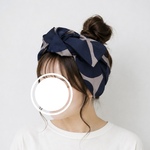 大きなドットで魅せる モードな2way ヘアターバン (結び) ☆ ベージュ × ネイビー