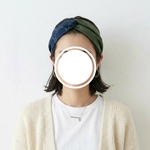 ヘアターバン (結び) ☆ グリーン ×  ネイビー ドットサークル