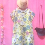 ◆SALE◆ 北欧調 大きなお花 半袖ワンピース yellow