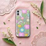 春色パステルフラワー【強化ガラスiPhoneケース】