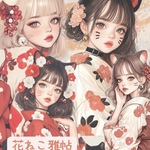 chan.ce オリジナルステッカー　6種6枚入り  花ねこ雅帖　 人物ステッカー　