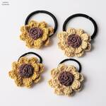 夏の花ひまわり手編みのヘアゴム・夏・ヘアアクセサリー・お子様用・大人用・夏休み・浴衣・お祭り・海水浴・プール