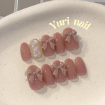♥くすみ ピンクリボン ジェルネイルチップ♥