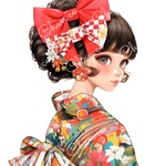 chan.ce オリジナルステッカー　2種2枚入り  ハイカラ着物　カラフル　和コラ　和装　コラージュ　女の子　お正月　リボン　