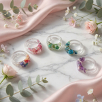 レクタングル【うるリング】推しカラー グリーン 青 パープル カラフル かすみ草 スターチス ドライフラワー 押し花 レジン 花 クリア うるうる ボタニカル 
