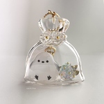 NEW☔️受注製作☔️紫陽花とシマエナガ入りの透明なポーチ　キーホルダー (Hydrangea & Japanese long tailed tilt in a pouch keychain)