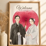 モニター様価格💡優しい水彩タッチのウェルカムボード |似顔絵 |イラストオーダー｜データ納品