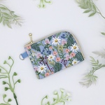お花のキーケース🌸リール付き【ボタニカル柄】ミニL字ファスナーポーチ・ミニ財布・カード入れ