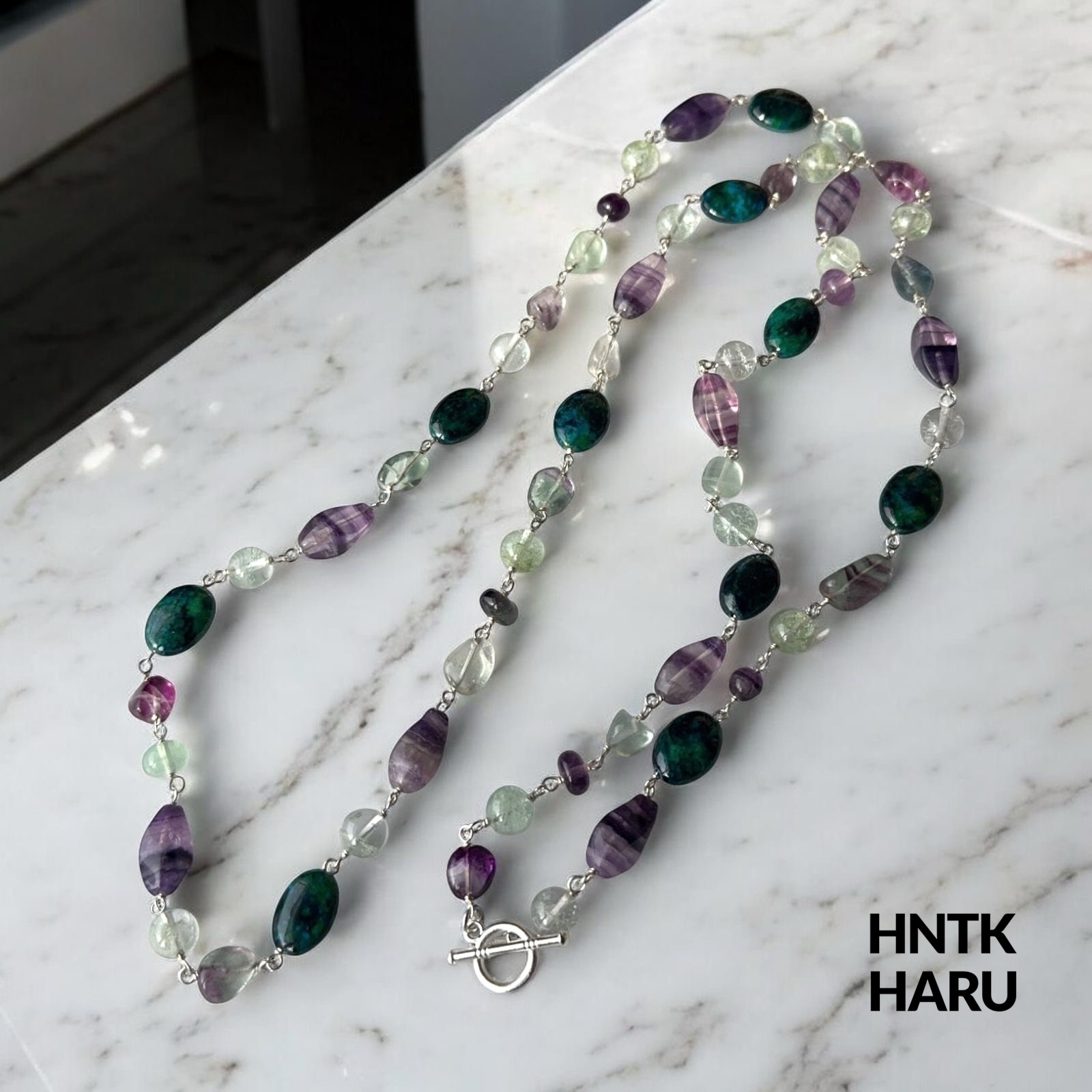HNTK アゲート＆フローライトロングネックレス　N0829